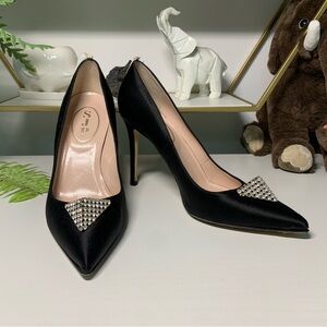 BROKEN - SJP by Sarah Jessica Parker Black and Silver Heels with Embellished Toe